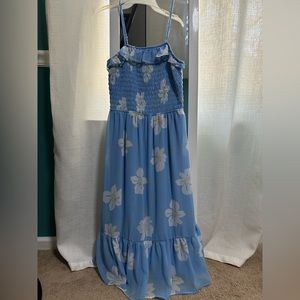 blue with white flowers dress